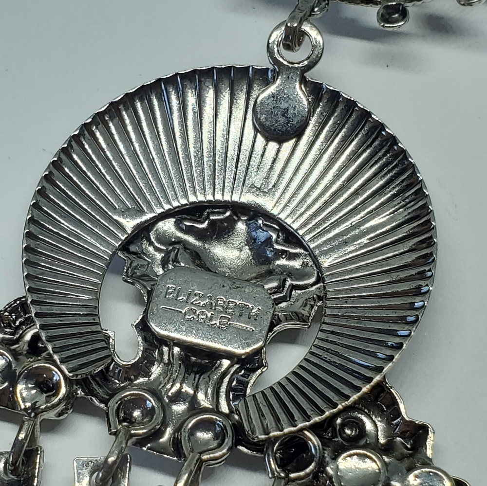 Elizabeth Cole Huge Silver Tone Ornate Statement Dangle Earrings - Picture 5 of 6